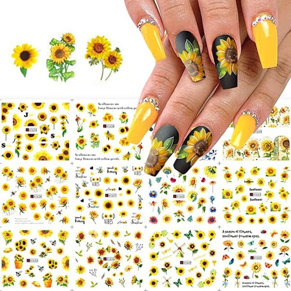 Sunflower Nail Art Stickers Summer Spring Nail Decals 12 Sheets New